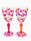 Leaves Venice Glass Water Goblets in Shades of Pink – Set of 2 | Venetian Handmade