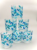 Leaves whiskey or water tumblers in  shades of green and blue - 6 pcs.