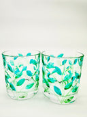 Leaves whiskey or water tumblers in shades of green - 2 pcs.