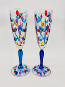 Leaves Champagne  Goblets in Venetian Harlequin - 6 pcs.